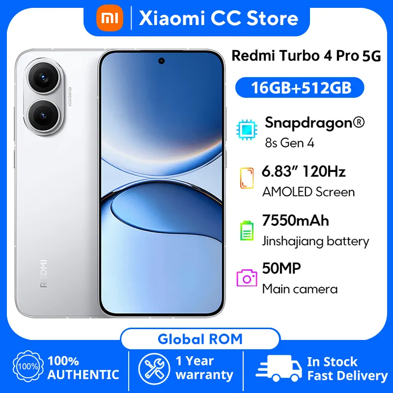 Global ROM  Redmi Turbo 4 Pro 5G 16+512GB  6.83” Snapdragon 8s Gen4 120Hz 50MP Google Support  7550mAh/90W Xiaomi HyperOS 2 - Imagen 1