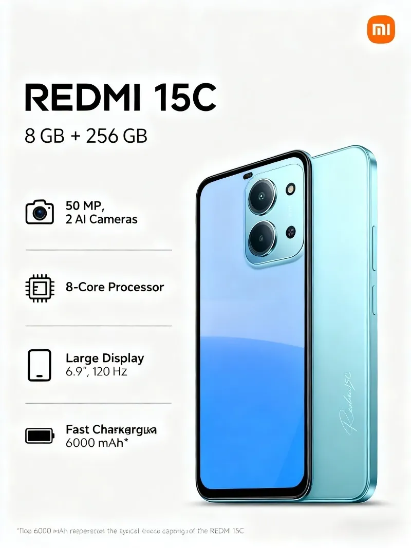 Xiaomi  Redmi 15C  Version 6.9 Inch 120Hz High Refresh Rate 50MP AI Camera 33W Fast Charging Mobile Phones Smartphone - Imagen 2