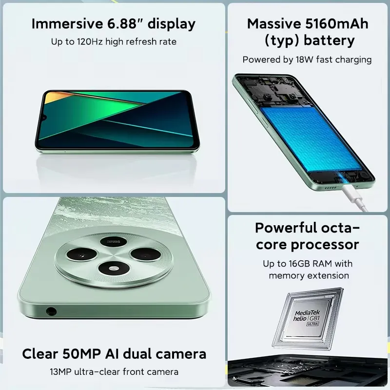 Poco C75  G81-Ultra Xiaomi hyperos 50MP AI dual camera 5160mAh NFC battery 6.88 '120Hz Display - Imagen 2