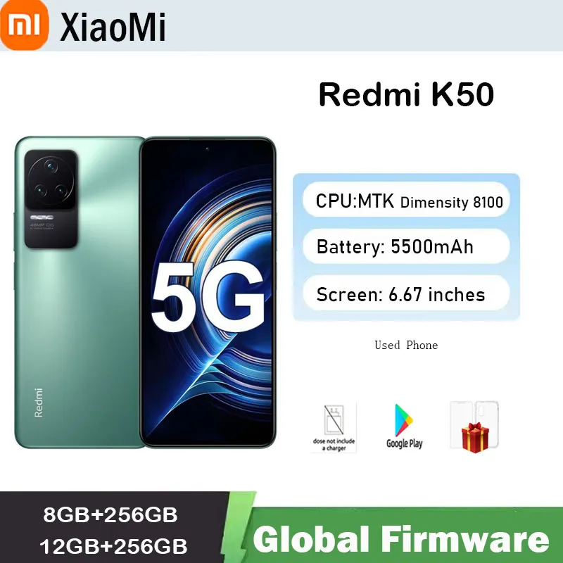 Global firmware xiaomi Redmi k50 5G  Smartphone Unlocked  CPU MediaTek Dimensity 8100 6.67 inch Screen 48MP Camera used phone - Imagen 1