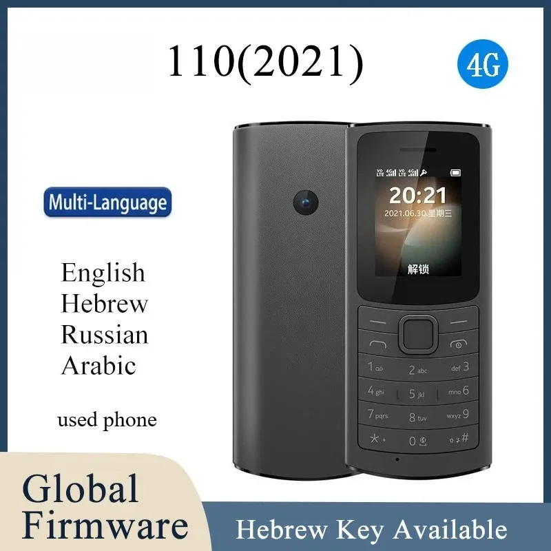 Finland Made Unlocked 110 (2021) 4G Version mobile phone with Hebrew Key 1.8 "Dual SIM 120x1601020 mAh Battery Used Phone - Imagen 1