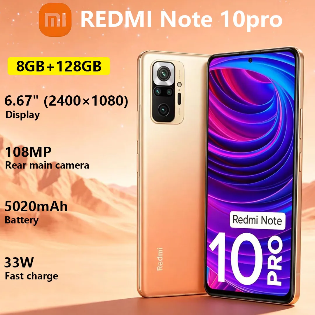 Xiaomi Redmi Note 10pro Mobile Phone 6.67-inch 120Hz Display 5020mAh Large Battery 33W Fast Charge Dual-SIM Smartphone 8+128GB - Imagen 1
