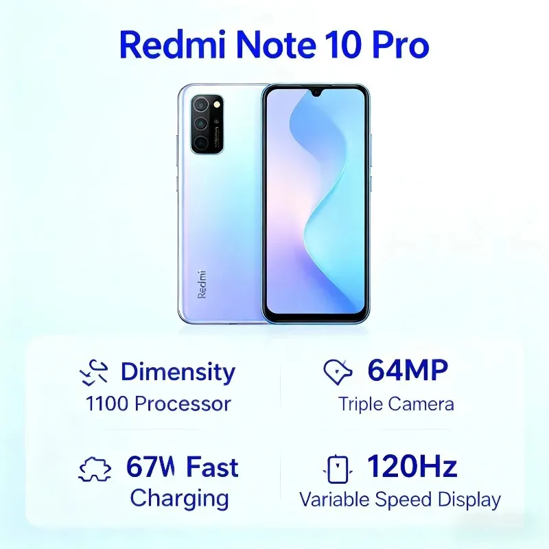 Xiaomi Redmi Note 10 Pro game work Smartphone " FHD+ 120Hz Display 64MP Triple Camera Fast Charge 5000mAh Battery Global Version - Imagen 2