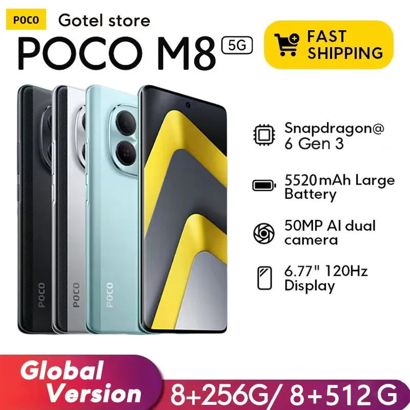【World Premiere】POCO M8 5G Cellphone Global Version Snapdragon® 6 Gen 3 50MP Camera 6.77" 120Hz AMOLED display 5520mAh 45W NFC - Imagen 1