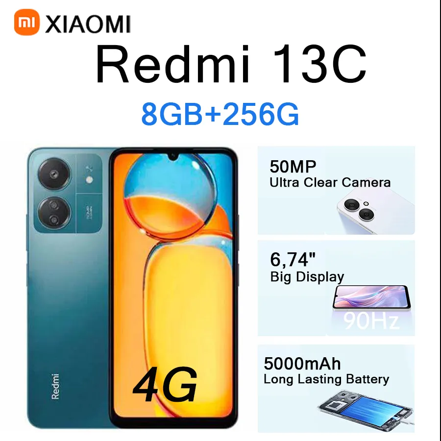 Xiaomi Redmi 13C Smartphone 8GB RAM 256GB ROM 6.74 Inch HD Display Long Lasting Battery Premium Mobile Phone - Imagen 3
