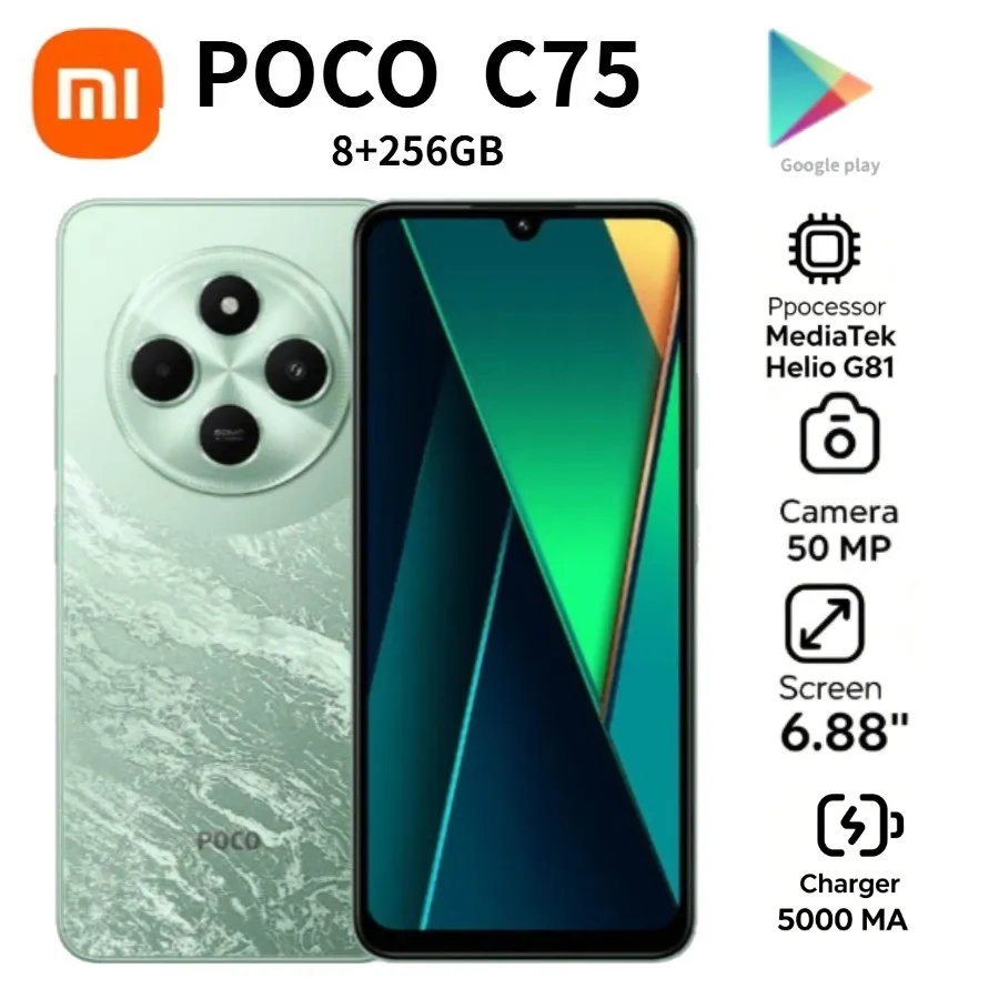 POCO C75 Global Unlocked 6.88' 120Hz Display 5160mAh Battery 50MP AI Camera 8GB+256GB Dual SIM Android 2026 latest model - Imagen 1