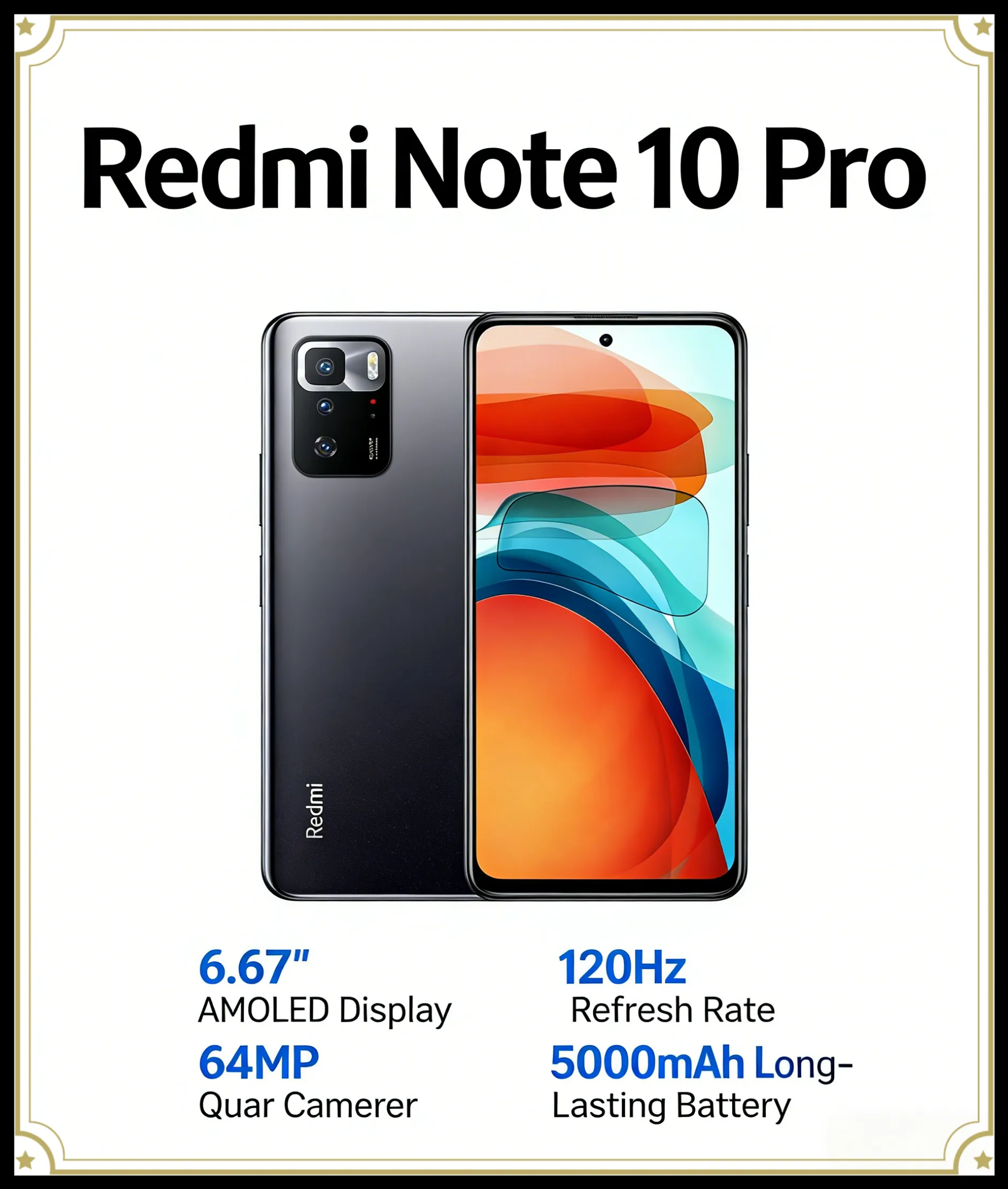 Xiaomi Redmi Note 10 Pro Smartphone 6.6" FHD+ 120Hz Display 64MP Triple Camera 67W Fast Charge 5000mAh Battery Global Version - Imagen 1