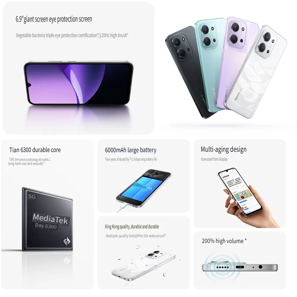 XIAOMI/REDMI 15R original smart thin and thin 5G mobile phone 13 million pixels high-definition main camera 8GB+256GBn memory/60 - Imagen 3