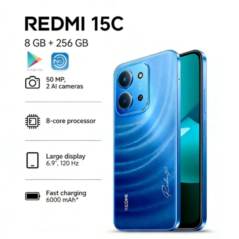 Xiaomi Redmi 15C Smartphone IP64 Waterproof NFC Side Fingerprint Long Standby Large Screen Budget Unlocked 4G Cell Phone - Imagen 3