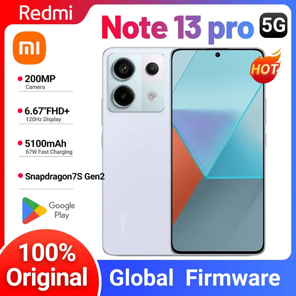 Global ROM Xiaomi Redmi Note 13 Pro 5G 128GB/256GB/512GB Snapdragon 7s Gen 2 6.67 ” Screen 200MP+16MP Camera 5100mAh Battery 67W - Imagen 1