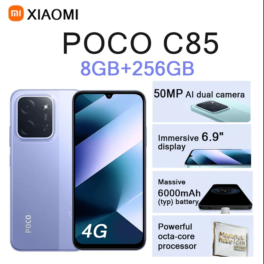Xiaomi POCO C85 6.9" 120Hz Display 8GB+256GB 50MP Cam 6000mAh Long Lasting Battery 4G [EU/US] Version Dual SIM Smartphone - Imagen 1