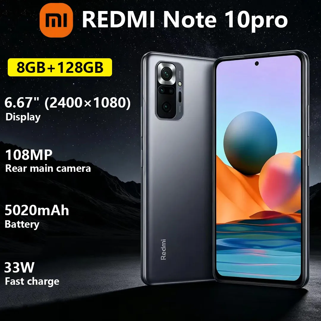 New Xiaomi Redmi Note 10pro 108MP Pixel Camera Phone 6.67-inch Display 5020mAh Large Battery Dual-SIM Gaming Smartphone - Imagen 1