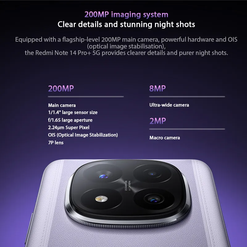 Global version Xiaomi Redmi Note 14 Pro+ 5G Smartphone Snapdragon® 7s Gen 3 120W HyperCharge 6.67 AMOLED display 200MP AI camera - Imagen 5