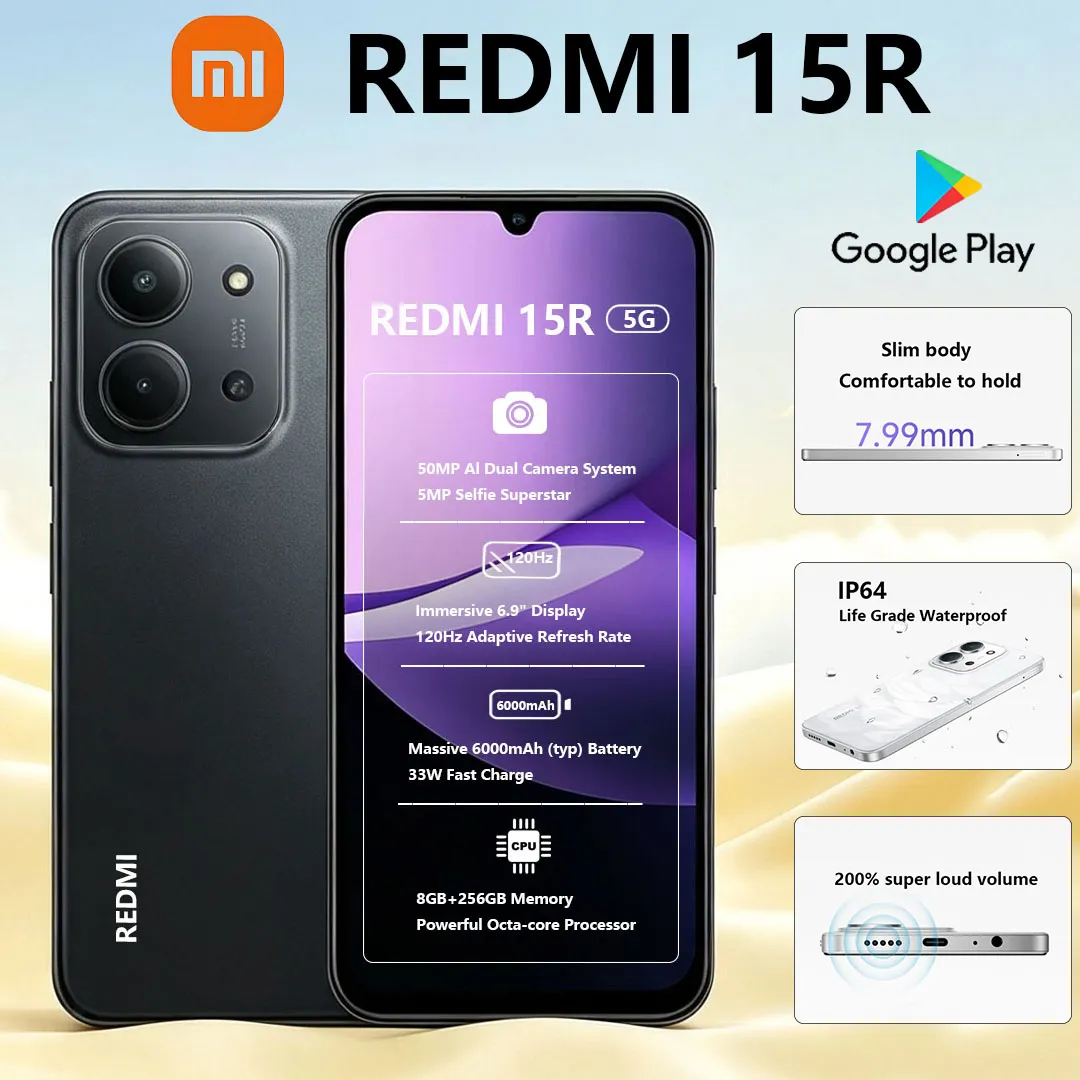 New Xiaomi Redmi 15R Smartphone Global Version 6.9" 120Hz Screen Octa-core Processor 6000mAh Battery 5G Dual-SIM Gaming Phone - Imagen 1