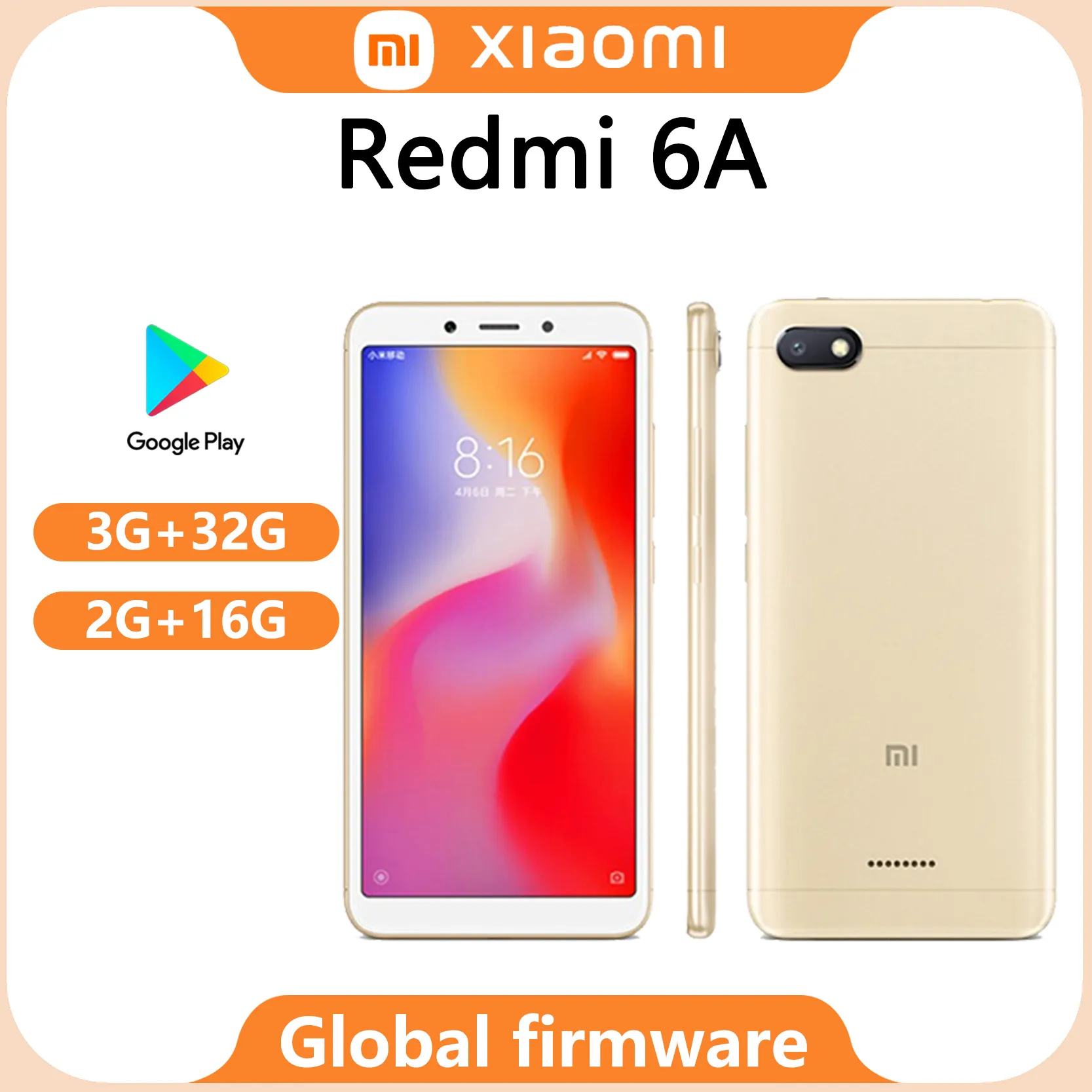 smartphone Xiaomi Redmi 6A 3G 32G Global firmware MediaTek Helio A22 5.45" 13MP 3000mAh used phone - Imagen 1