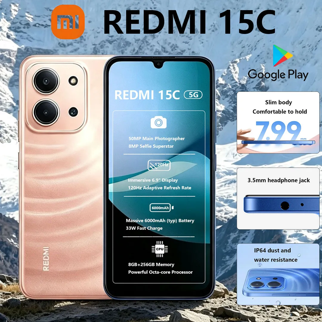 Xiaomi Redmi 15C Global Version Mobile Phone Octa-core Processor 6.9" 120Hz Display 6000mAh 33W Charging 5G Dual-SIM Smartphone - Imagen 1