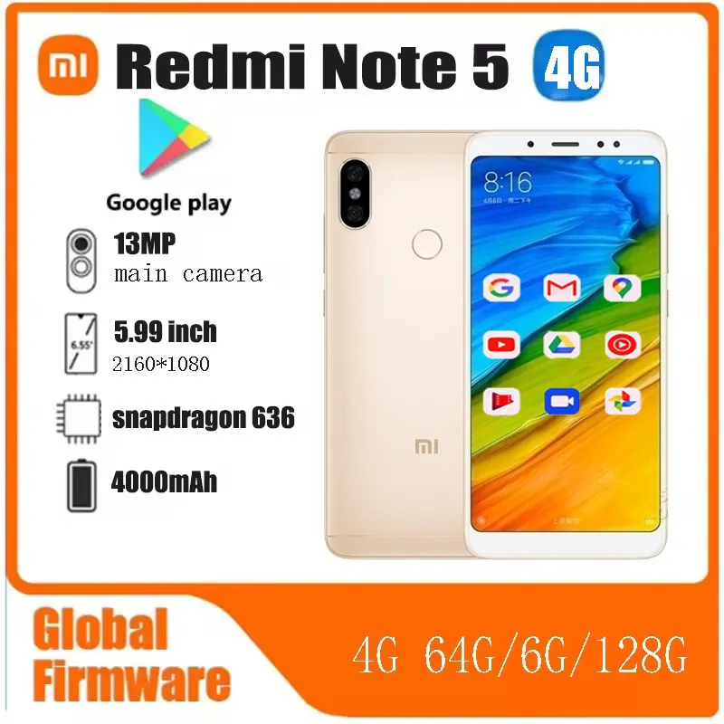 xiaomi Redmi Note 5 Smartphone Snapdragon 636 13.0MP 5.99inch 4000mAh 2160×1080 used phone - Imagen 1