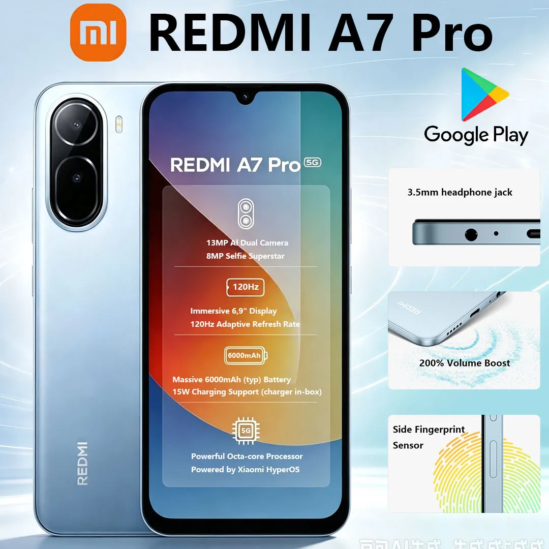 New Xiaomi Redmi A7pro Global Version Smartphone 6.9" Large Screen 13MP Dual Cameras 6000mAh Battery 5G Dual-SIM Gaming Phone - Imagen 1