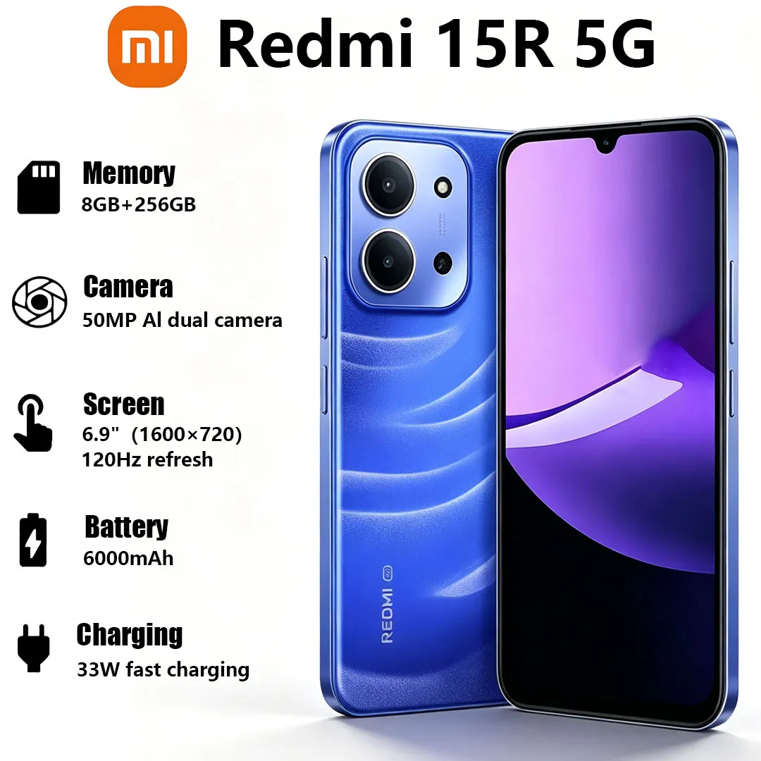 Xiaomi Redmi 15R 5G Global Version Mobile Phone 6.9" 120Hz Big Screen 50MP Camera 6000mAh 33W Fast Charge Dual-SIM Smartphone - Imagen 1