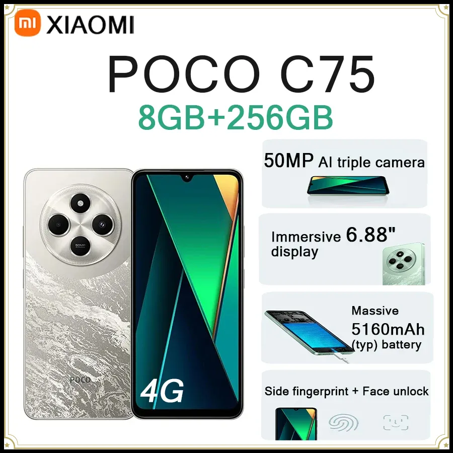 Global Version Xiaomi POCO C75 4G Unlocked Smartphone 6.88" 120Hz Screen 5000mAh 50MP Camera Dual SIM HyperOS Cell Phone - Imagen 1