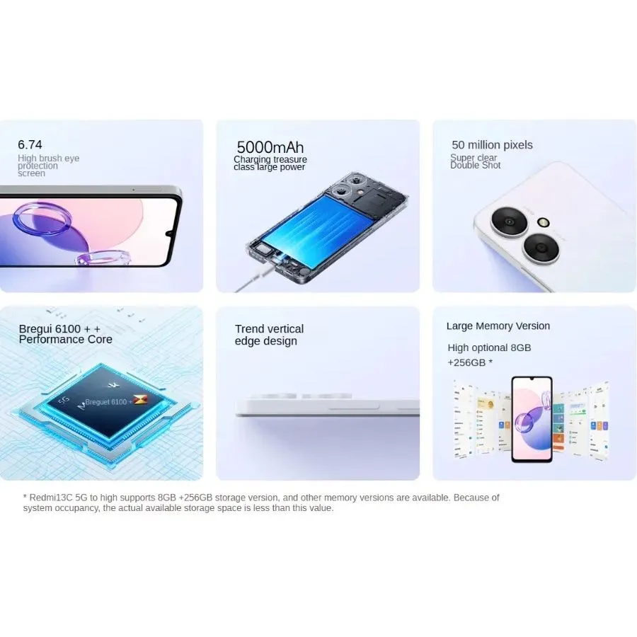Redmi 13C 5G 6.74" 90Hz Large Screen 50MP AI Camera 5000mAh Battery 18W Fast Charge Android Smartphone Xiaomi Smartphone - Imagen 4