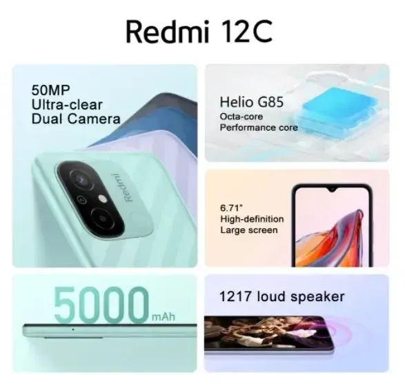 Global firmware Original Xiaomi Redmi 12C Smartphone HyperOS 1.0 5000mAh  Battery Octa Core 50MP 6.71'' 4G Used Phone - Imagen 2