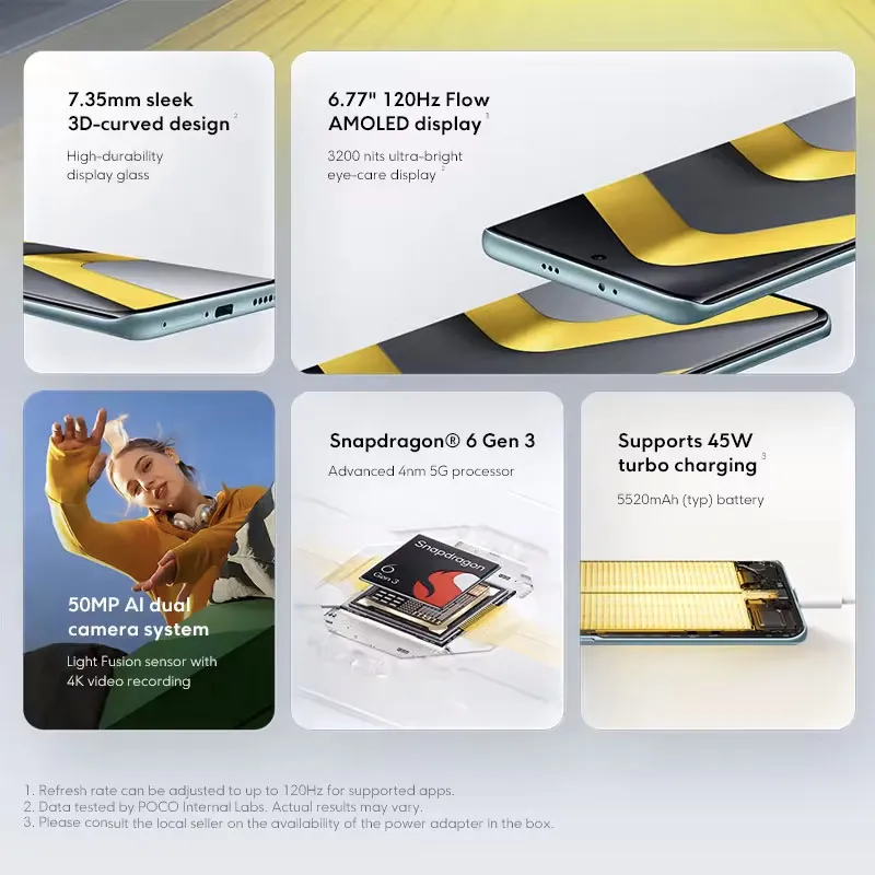 【World Premiere】POCO M8 5G Cellphone Global Version Snapdragon® 6 Gen 3 50MP Camera 6.77" 120Hz AMOLED display 5520mAh 45W NFC - Imagen 2