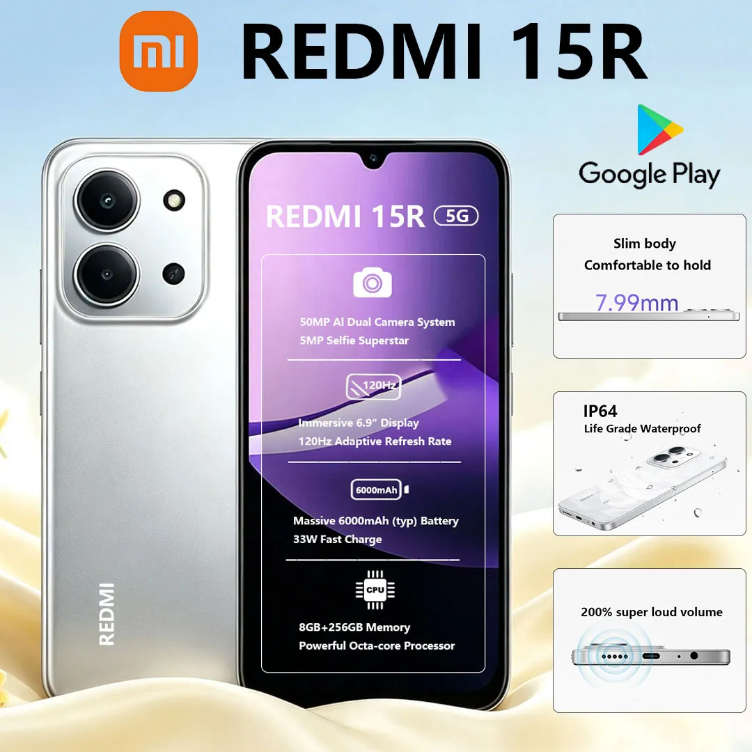 Xiaomi Redmi 15R Global Version Mobile Phone Octa-core Processor 6.9" 120Hz Display 6000mAh 33W Charging 5G Dual-SIM Smartphone - Imagen 1