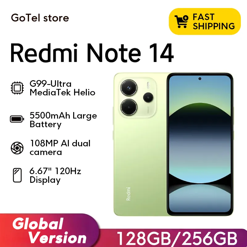 【Brand+】Global Version Xiaomi Redmi Note 14 MediaTek Helio G99-Ultra 108MP AI 5500mAh 6.67" AMOLED 120Hz Display - Imagen 1