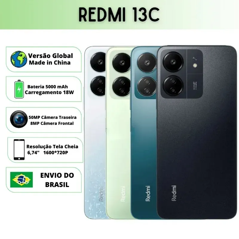 Xiaomi Redmi 13C Versão Global | Smartphone 4G , ROM Global , Câmera 50MP , Carregador  18W Mobile Phones Smartphone - Imagen 1