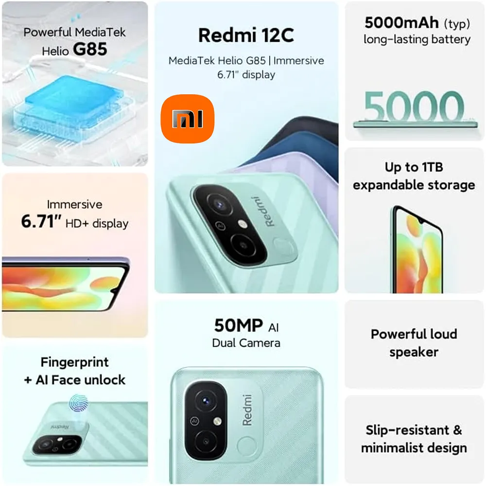 Original Xiaomi Redmi 12C 8GB 256GB 5000mAh 4G Mobile Phone Global ROM - Imagen 2