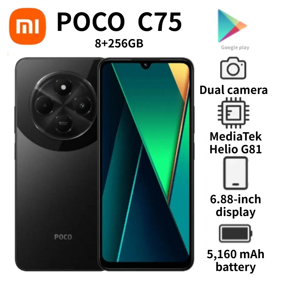 POCO C75: 6.88-inch display with a 120Hz refresh rate, 50MP AI dual camera, 5160mAh battery, 18W fast charging,  8GB RAM + 256GB - Imagen 1