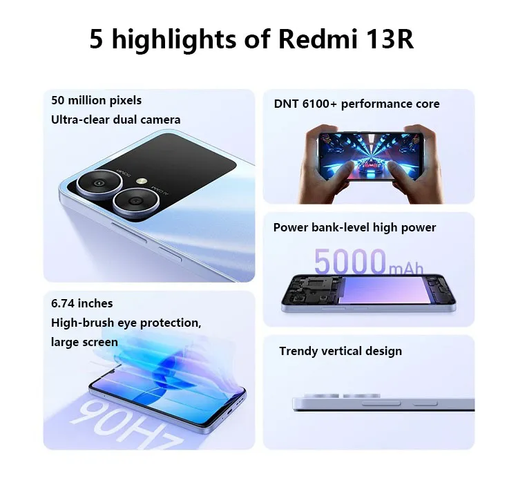 New Xiaomi Redmi 13R Smartphone 90Hz High Refresh Screen 5000mAh‌ Long-lasting Battery Elderly and Backup Mobile Phone - Imagen 2