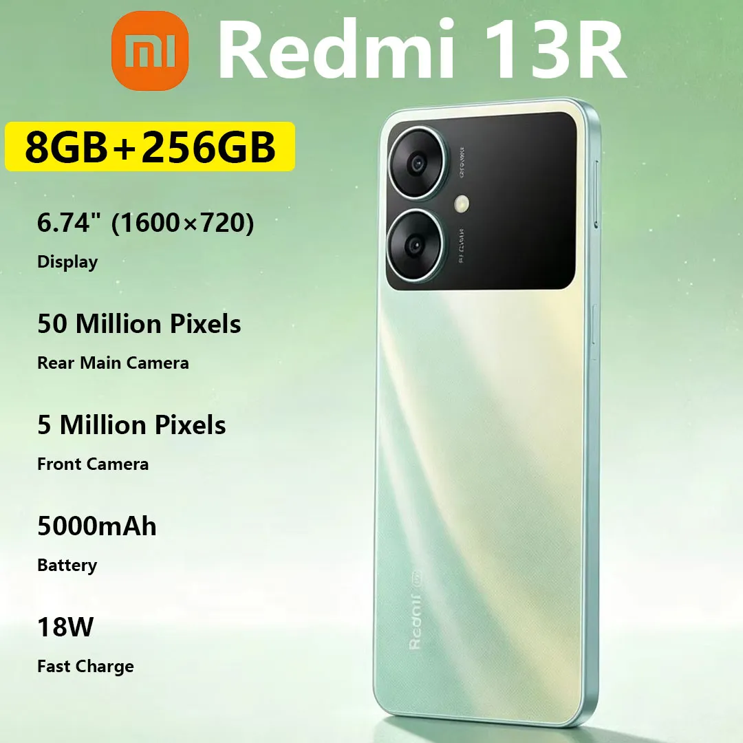 New Xiaomi Redmi 13R Camera Phone 6.74-inch Display 5000mAh‌ Battery 18W Fast Charge Dual-SIM Smartphone 8+256GB - Imagen 1