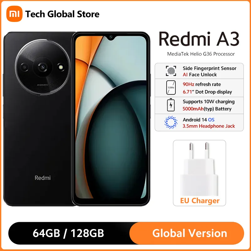 Global Version Xiaomi Redmi A3 64GB 128GB Smartphone MediaTek Helio G36 Octa Core 6.71" 90Hz Dot Drop Display 5000mAh Battery - Imagen 1