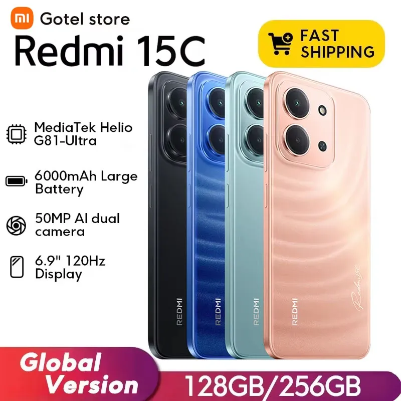 【Brand+】Xiaomi Redmi 15C Global Version 50MP main camera 120Hz 6.9" Dot Drop display 33W charging MediaTek Helio G81-Ultra - Imagen 1