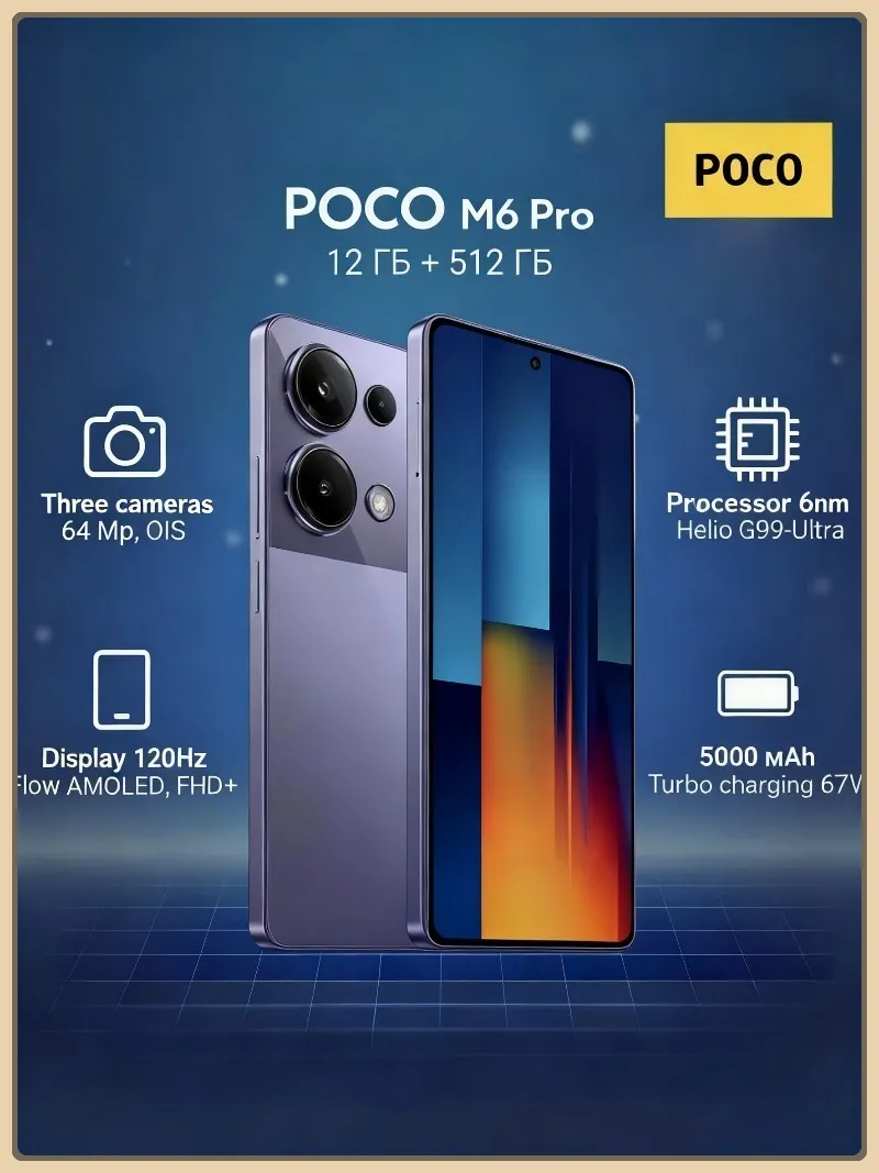 POCO M6 Pro Mobile Phone  MediaTek Helio G99-Ultra 6.67" FHD+ Display  5000mAh Battery  67W Turbo Charging 3.5mm Jack Smartphone - Imagen 1