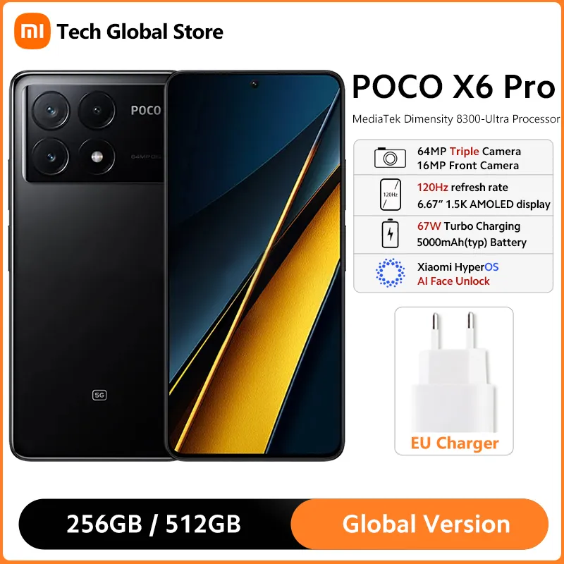 Global Version POCO X6 Pro 5G Smartphone MTK Dimensity 8300-Ultra 6.67" 120Hz 1.5K AMOLED Display 64MP Camera 67W Turbo Charging - Imagen 1