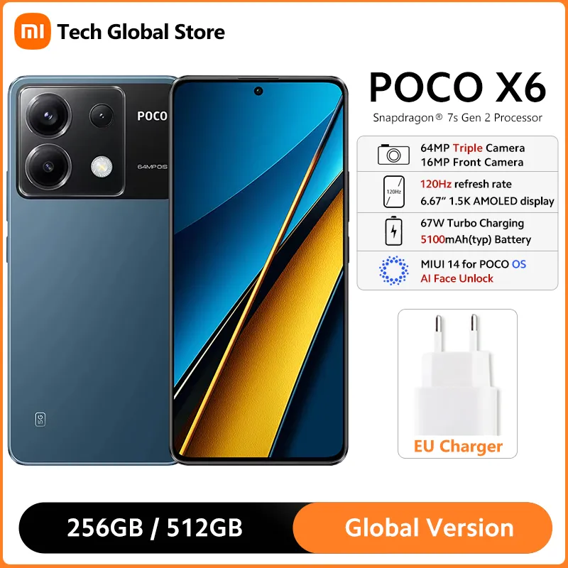 POCO X6 Global Version 5G Smartphone Snapdragon 7s Gen 2 6.67" 120Hz AMOLED Display 64MP Triple Camera 67W Turbo Charger NFC - Imagen 1