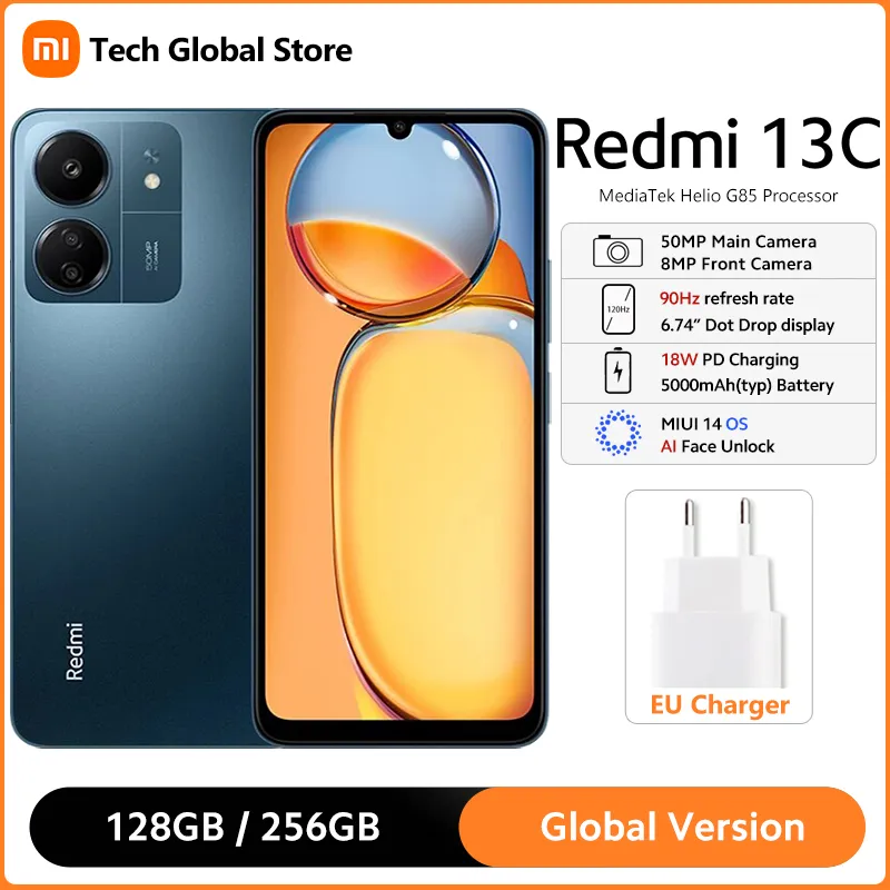 Global Version Xiaomi Redmi 13C 8GB 256GB Smartphone MTK Helio G85 Octa Core 6.74" 90Hz HD+ Display 50MP Camera 5000mAh Battery - Imagen 1