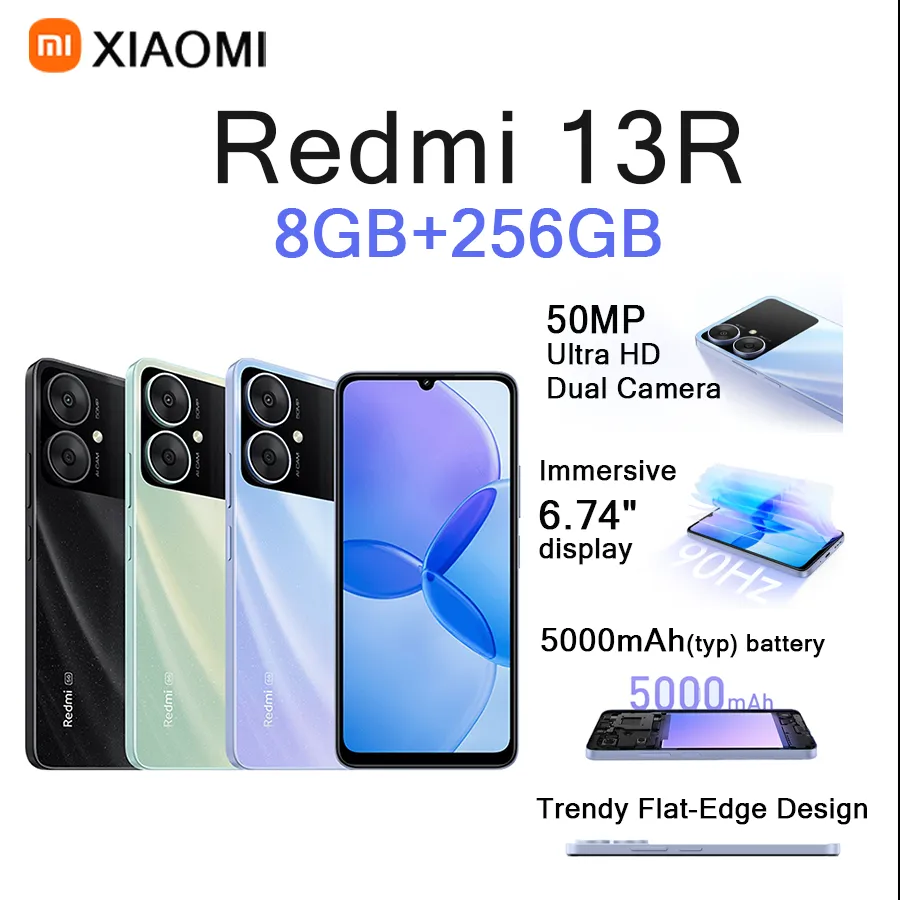  Xiaomi Redmi 13R 6.74" Screen  50MP Ultra HD Dual Cam 5000mAh Battery Flat-Edge Design 8GB+256GB Dual SIM Android Phone - Imagen 1