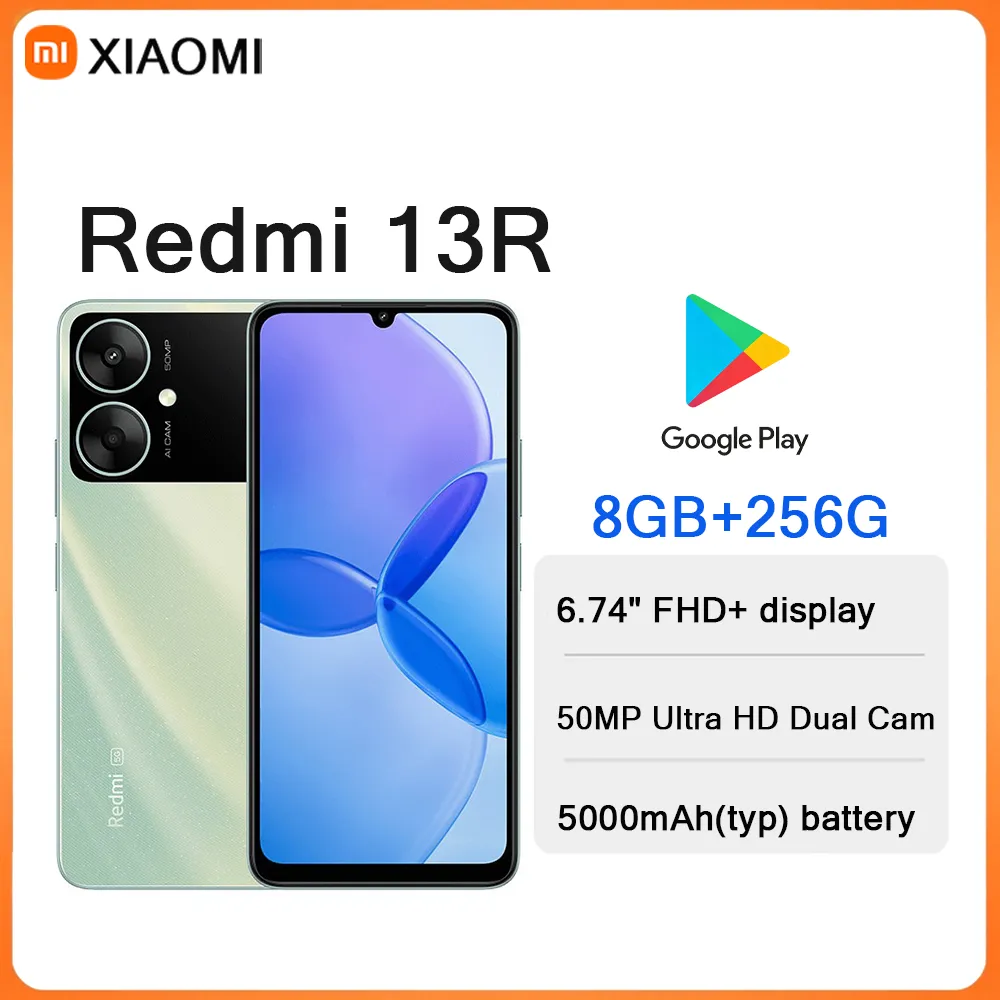  Xiaomi Redmi 13R 6.74" Screen 8GB+256GB 50MP Ultra HD Dual Camera 5000mAh Big Battery Dual SIM 2026 New Arrival Mobile Phone - Imagen 1