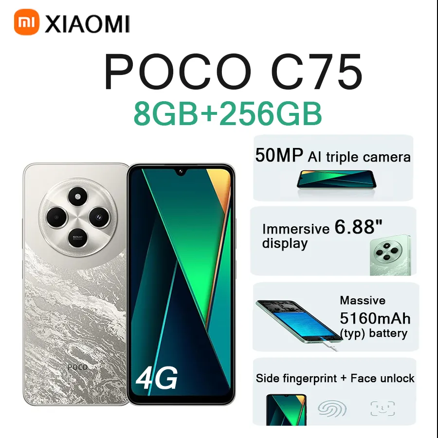 Xiaomi POCO C75 6.88" 120Hz Display 8GB+256GB 50MP Ultra-Clear Cam 5160mAh Battery 4G Dual SIM Unlocked Smartphone - Imagen 1