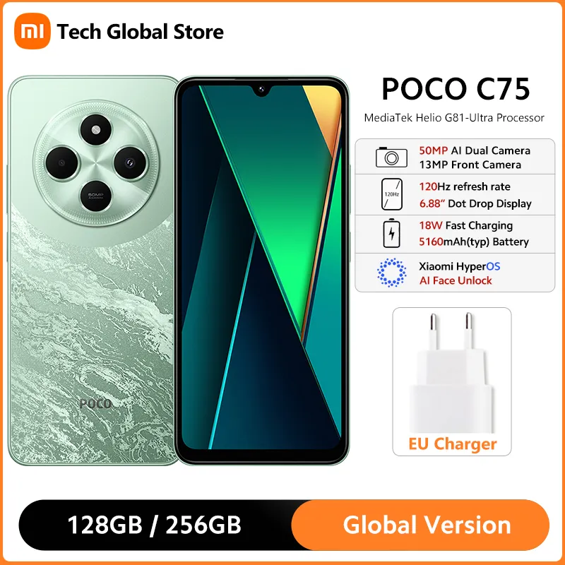 POCO C75 Global Version Smartphone 8GB 256GB MediaTek Helio G81-Ultra Processor 6.88" 120Hz Display 50MP Camera 5160mAh Battery - Imagen 1
