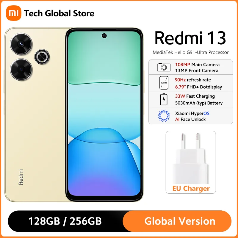 Global Version Xiaomi Redmi 13 Smartphone 8GB 256GB MTK Helio G91-Ultra 6.79" 90Hz FHD+ DotDisplay 108MP Camera 5030mAh Battery - Imagen 1