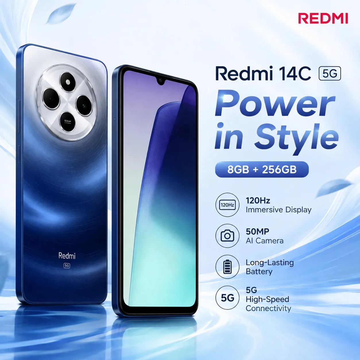 2026 new Redmi 14C Smartphone 8GB+256GB, 6.88'' 120Hz Display, 50MP AI Camera, 5160mAh Battery, Helio G81-Ultra, Xiaomi HyperOS - Imagen 1