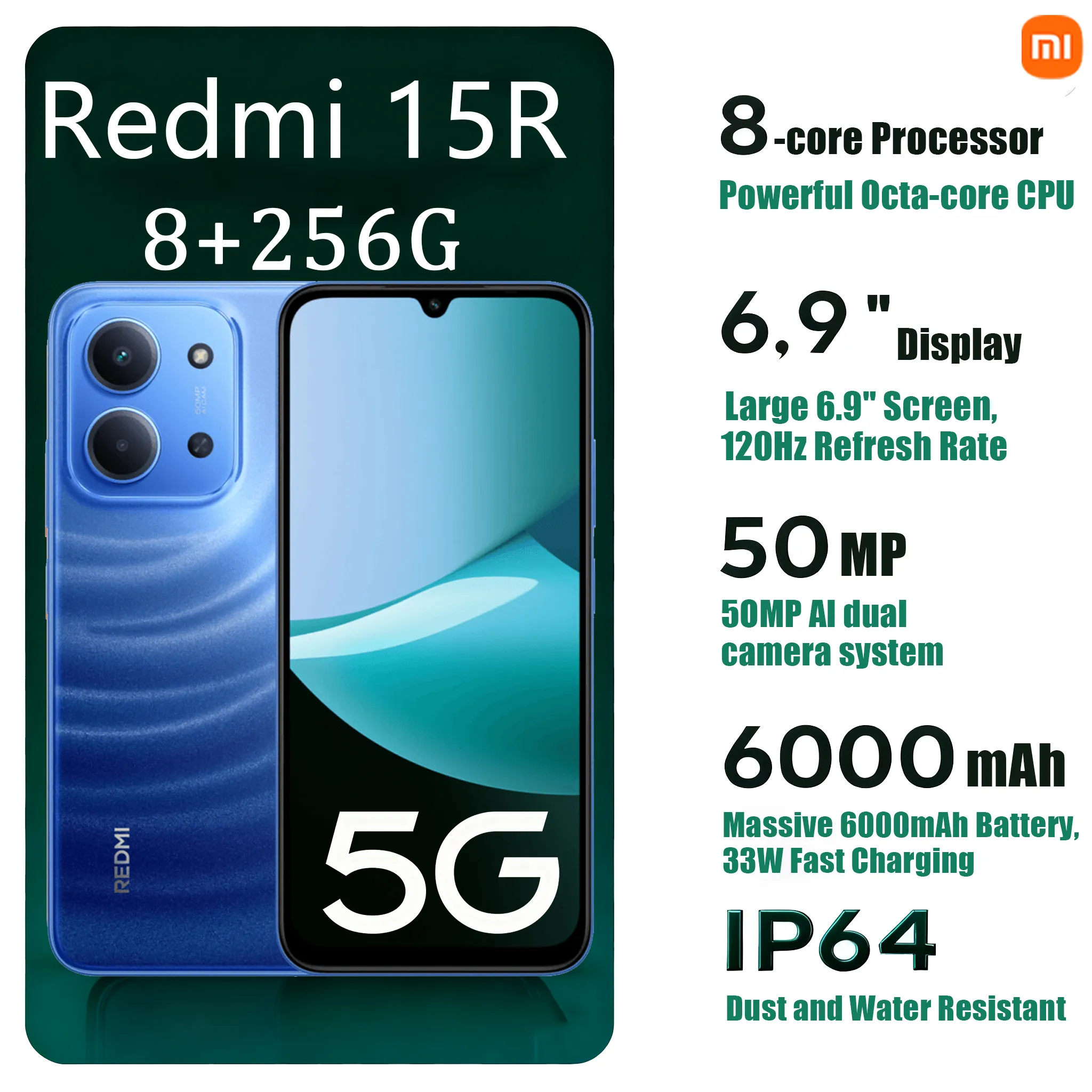 Xiaomi  Redmi 15R 5G 6.9" 120Hz LCD Phone 6000mAh Big Battery 33W Fast Charging Dual SIM Unlocked 2026 New - Imagen 1