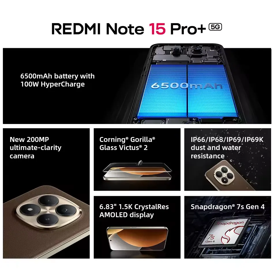 Global Version Xiaomi Redmi Note 15 Pro Plus+ 5G Smartphone Snapdragon 7s Gen 4 NFC 6500mAh 100W 6.83" CrystalRes AMOLED - Imagen 2