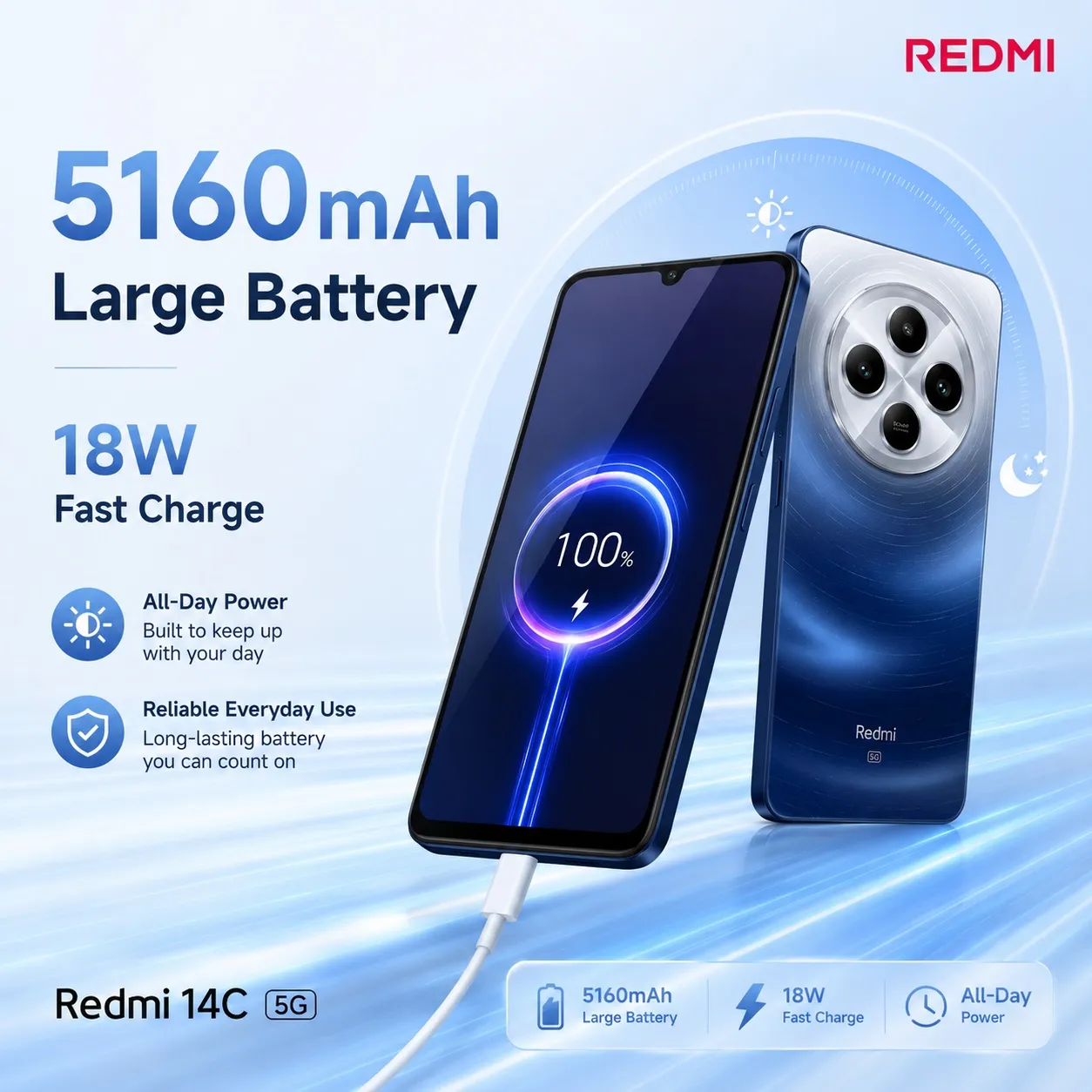 2026 new Redmi 14C Smartphone 8GB+256GB, 6.88'' 120Hz Display, 50MP AI Camera, 5160mAh Battery, Helio G81-Ultra, Xiaomi HyperOS - Imagen 3