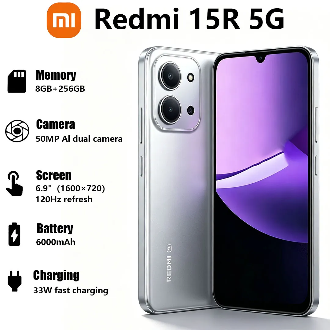 Xiaomi Redmi 15R 5G Smartphone New 6.9" Display 6000mAh Long Battery Life 33W Charging 50MP Camera Dual-SIM Global Mobile Phone - Imagen 1